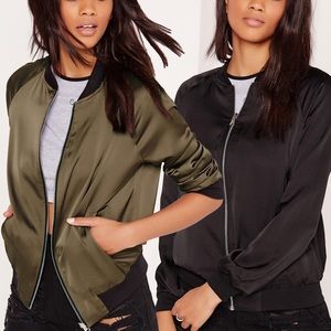 Reversible satin bomber jacket khaki